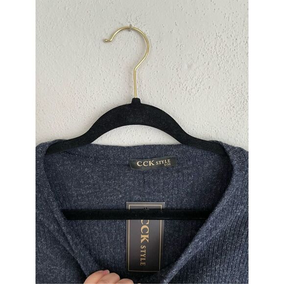 CCK Style Woman Dark Blue Ribbed Henley Button Sweater, Size Small - Picture 4 of 7